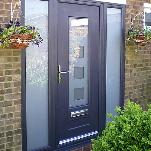 Front door with glass side panels
