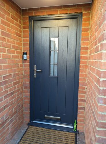 A magnificent Anthracite Grey Aspen Rockdoor with Square Lead glass design fitted in St Albans