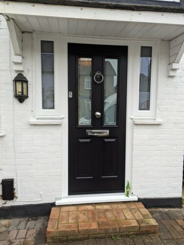 A stylish Black Maple Square from Solid Core Door's with Victorian Glass design and the super secure Ultion Cylinder fitted in Walton On Thames