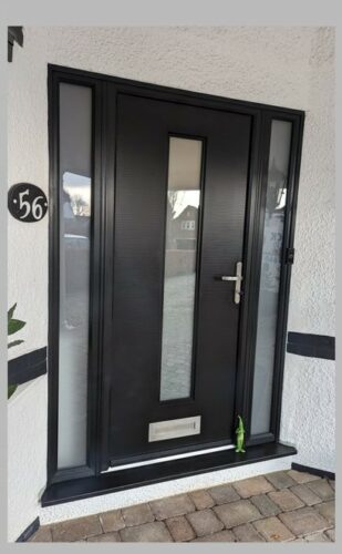 An incredible Onyx Black Dune Vision Rockdoor with a Coastal Stainless steel letter box and handle fitted in Hatfield
